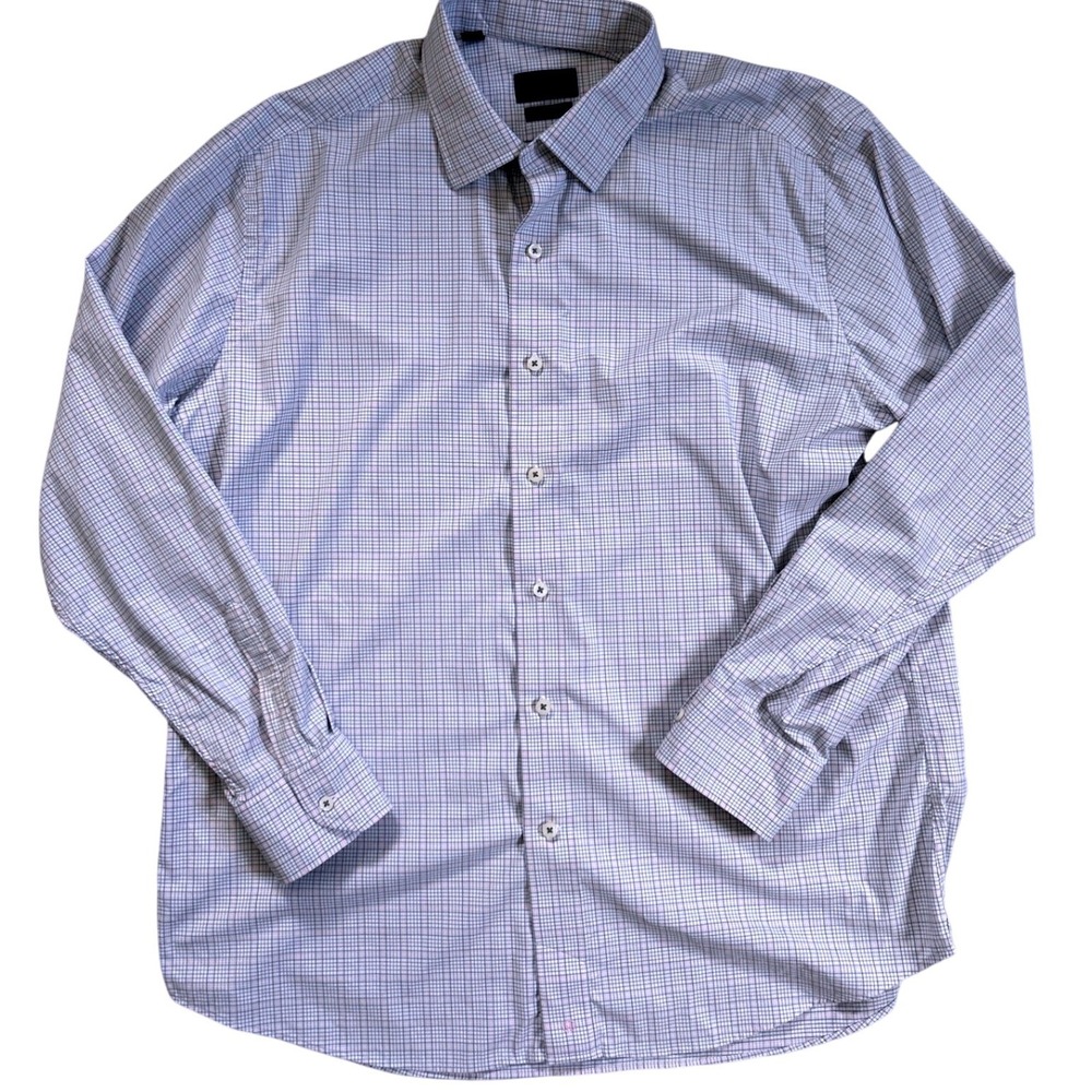 David Donahue Button Down Shirt Mens XL White Blue Pink Grid Performance L/S